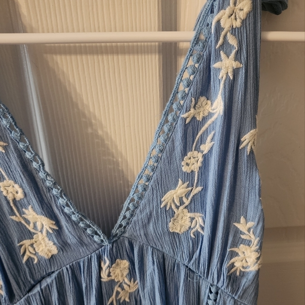 Jessica Simpson blue white embroidered tie shoulder mini dress XS - Picture 9 of 12